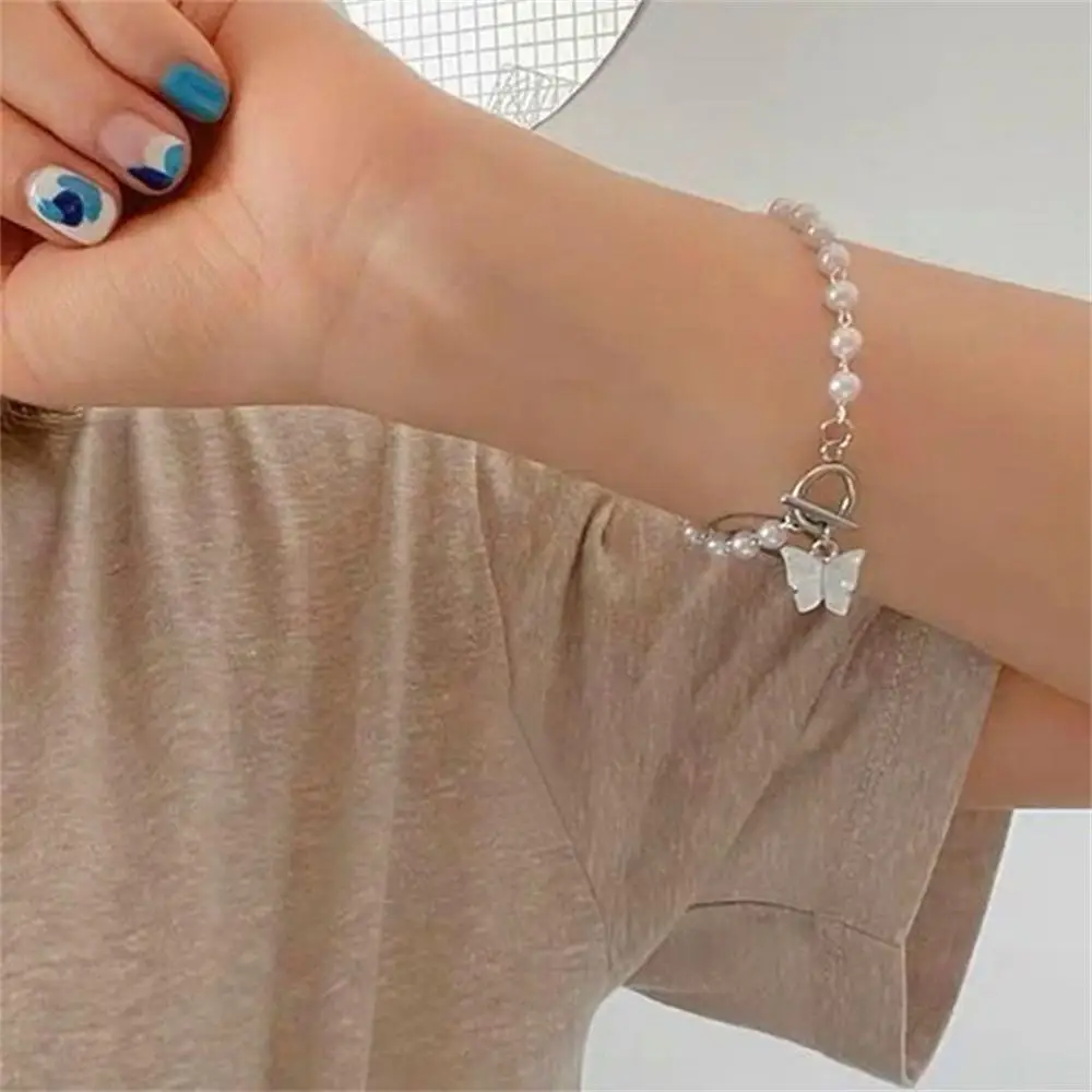 Girls Small Fresh Trend Butterfly Pearl Pendant Bracelet Ladies Fashion Charm Bracelet Festive Birthday Friendship Jewelry