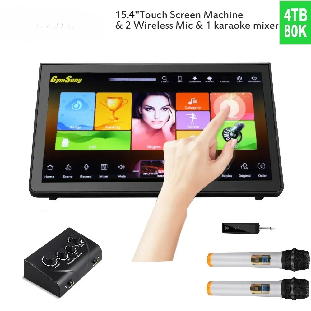 2024 4in1 4T Android Touch Screen Karaoke Machine Player  with 2 Microphone Jukebox  Ktv Home Theatre System