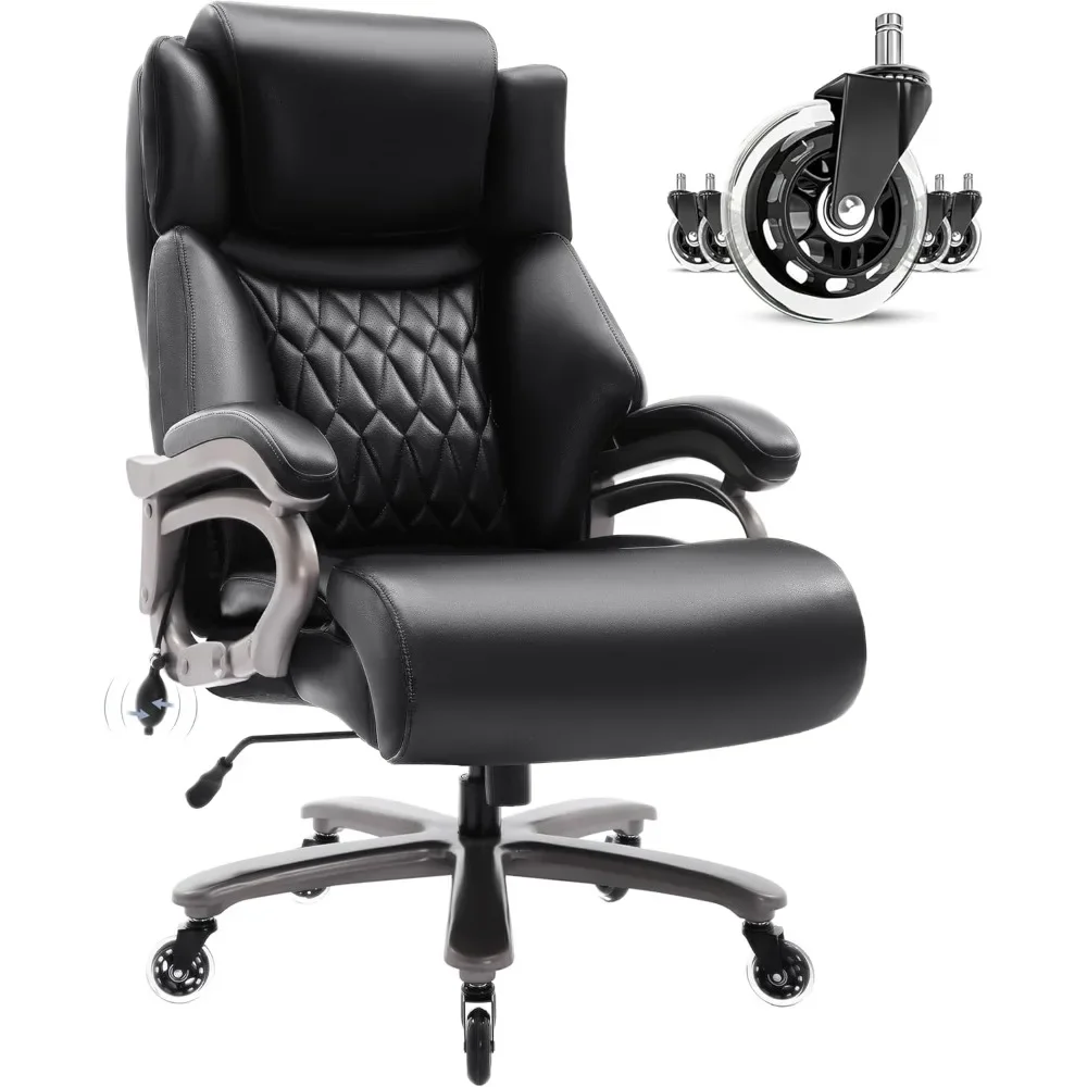 

Adjustable Lumbar Support Quiet Rubber Wheels Heavy Duty Metal Base, High Back Large Executive Computer Desk Chair