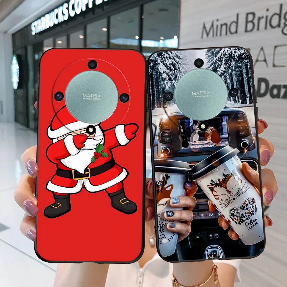 For Honor X9A magic 5 lite Case Silicon Phone Back Cover Soft silicon black tpu shockproof merry christmas winter snow