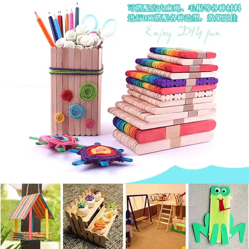 50 Stks/partij Ijslolly Ijs Stick Platte Houten Stok Voor Modelbouw Kunstambacht Ornament Model Bouwpakket Bouwmateriaal