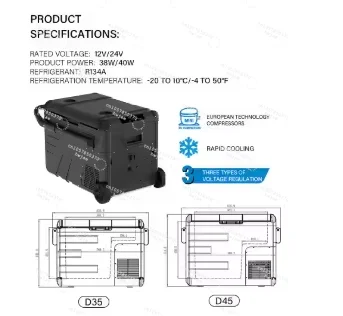35L Smart Power-off Ultra-large Capacity Portable with Pull Handle Compressor Car Refrigerator