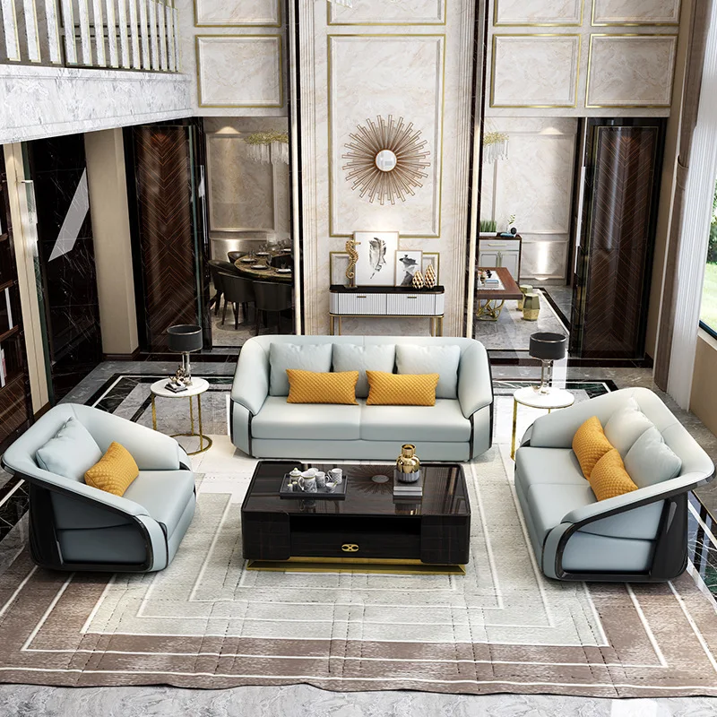 Nordic light luxury leather sofa, living room post-modern simple solid wood first-layer cowhide sofa