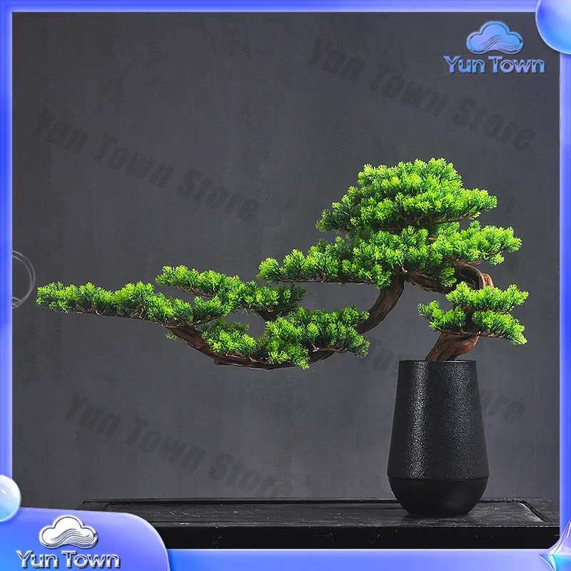 Simulated welcome pine bonsai ornament, cypress root carving handicraft, wooden creative home entrance ornament, soft