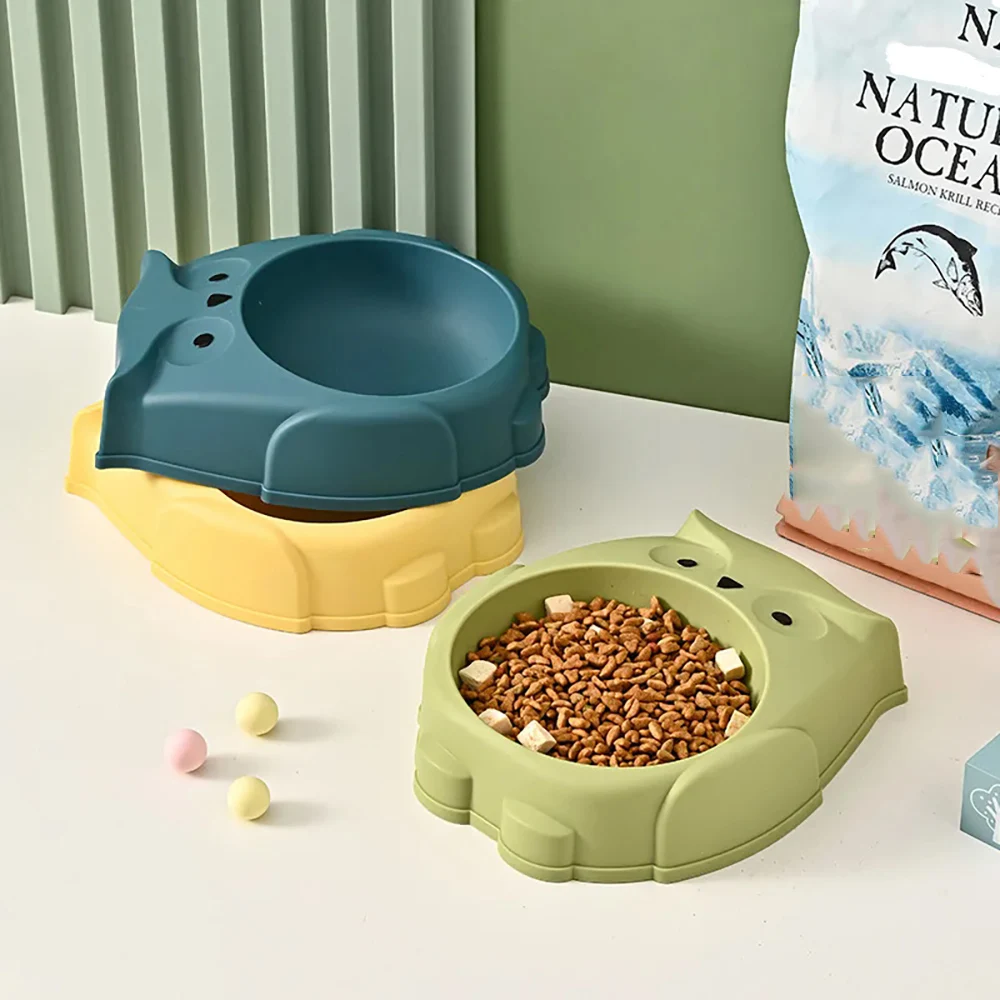 Cat tableware pet dog bowl cat bowl cartoon owl shape thicke