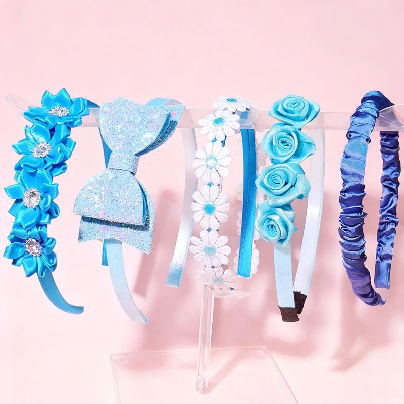 

New Cute Hair Hoop 5Pcs/Set Children's Blue Flower Bow Hair Bands for Girls Kid Headwear Fashion Hair Accessories Gift