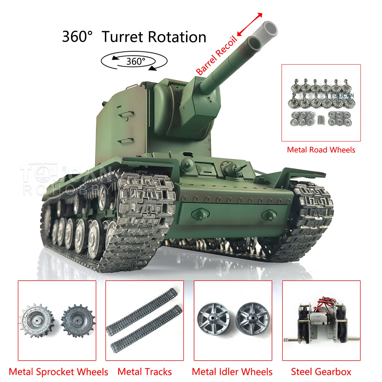 Henglong 1/16 7.0 Customized Soviet KV-2 Gigant RTR RC Tank 3949 With Metal Driving Road Wheels Idlers Sprockets Barrel Tracks