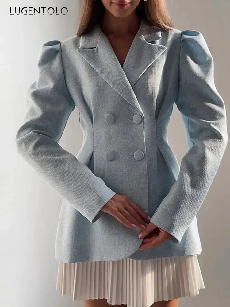 Vrouwen Zoete Blazer Roze Girly Hart-breasted Lange mouwen Pak Nieuwe Lente Herfst Office Lady Fashion Casual Solid Slim Blazers