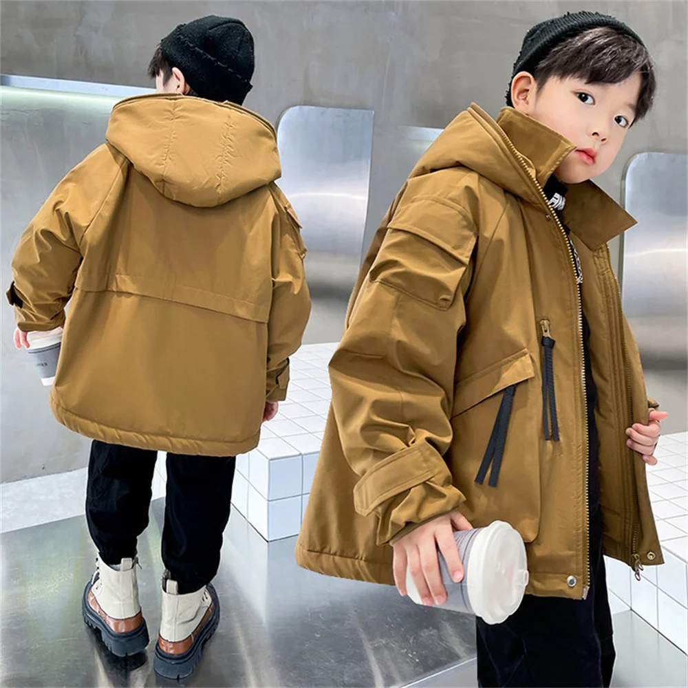 

2373 Korean Fashion Velvet Hooded Coat Jacket Winter Thick And Warm Boys' Windbreaker Jacket Baseball Jacket Coat