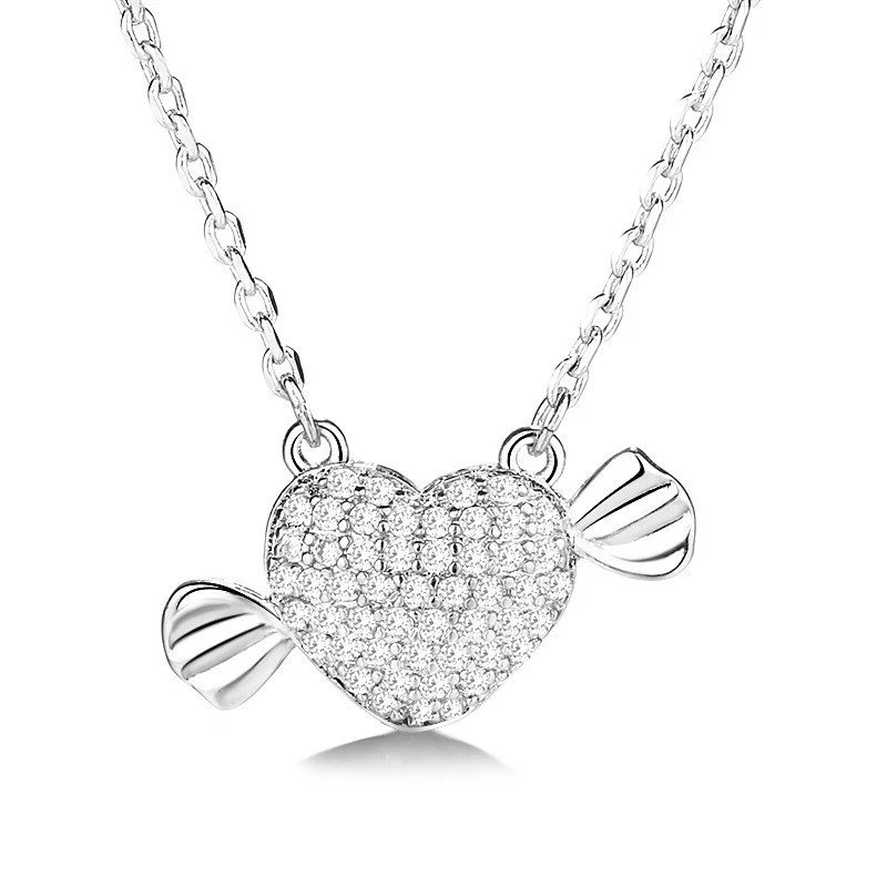 Hot-Seller Candy Wrapper Heart Pendant Necklace Cubic Zirconia Sweet Valentine Girly Romantic Women Collar Jewelry