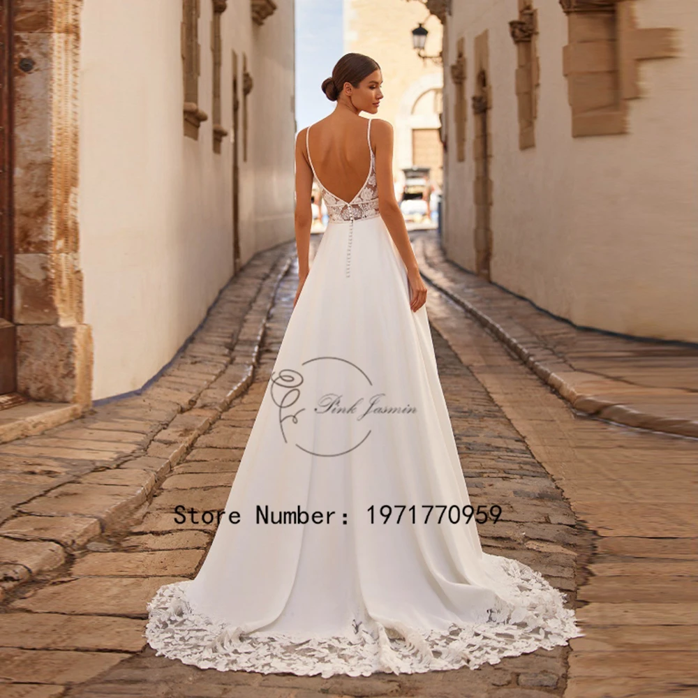 Boho Wedding Dress V Neck High quality satin Applique Elegant Backless Court Train Bridal Gowns свадебное платье 2024 New