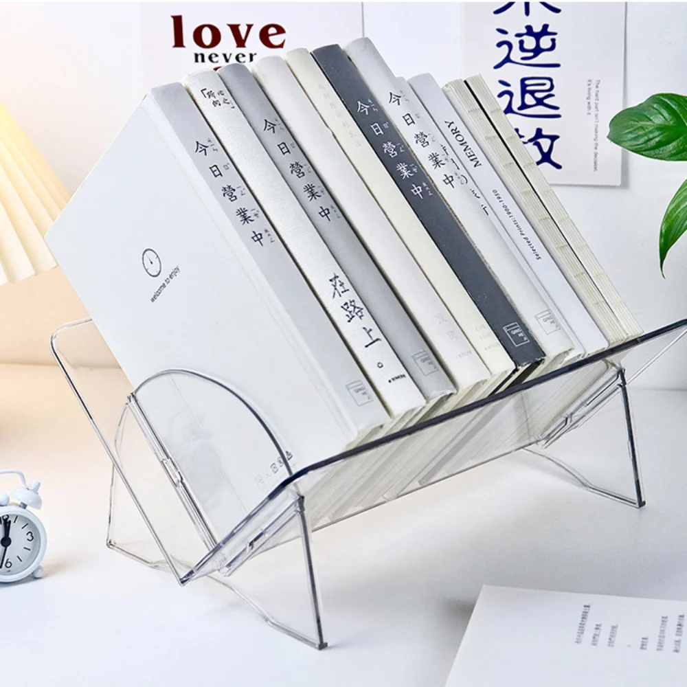 

Plastic Desktop Bookshelf with V-Shape Simplicity Solid Color Non-slip Book Rack Reading Picture Book Storage Rack