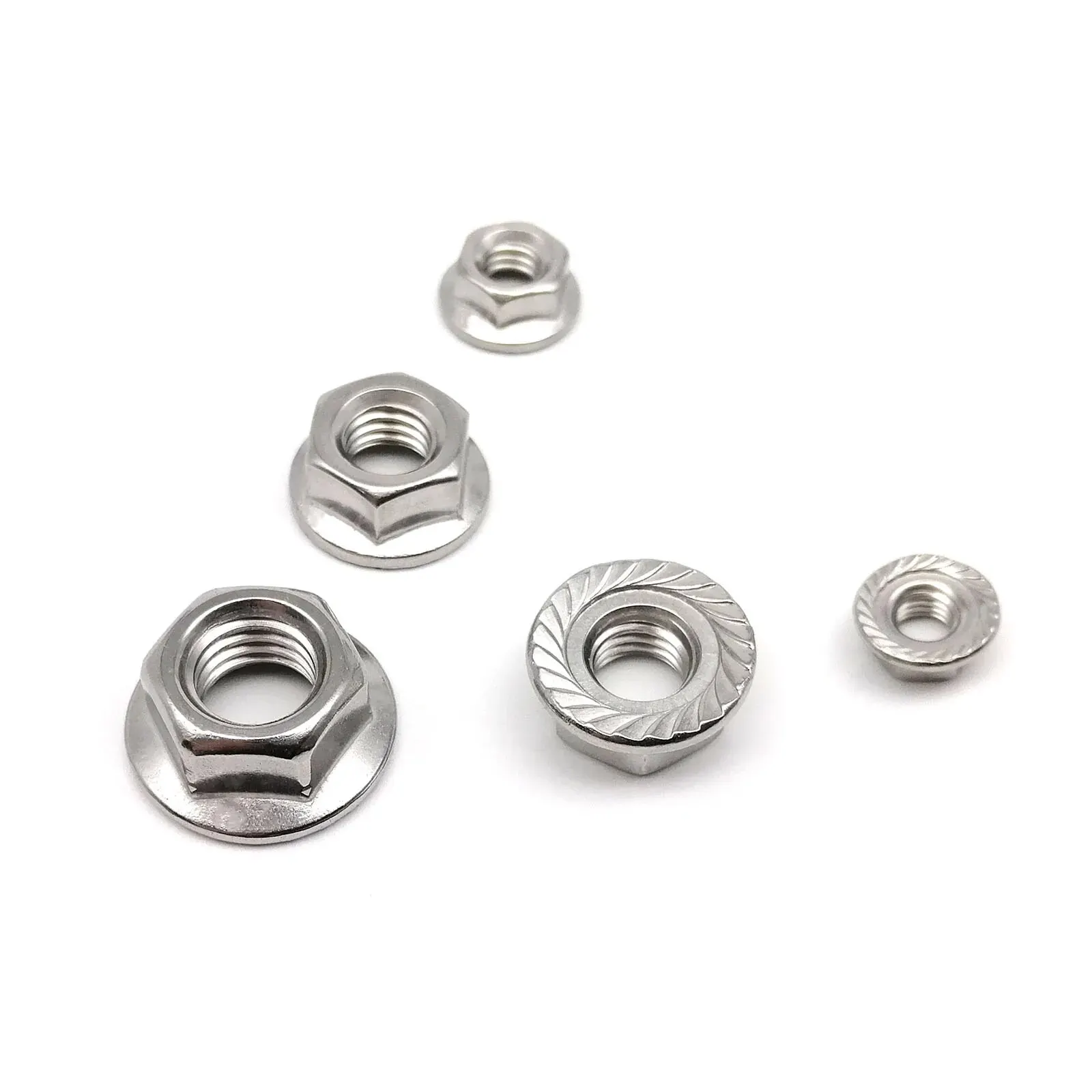 5/10/25pcs Flange Nut Lock Nut M3 M4 M5 M6 M8 M10 M12 High Quality Stainless Steel Hexagon Hex Head Serrated Spinlock DIN6923