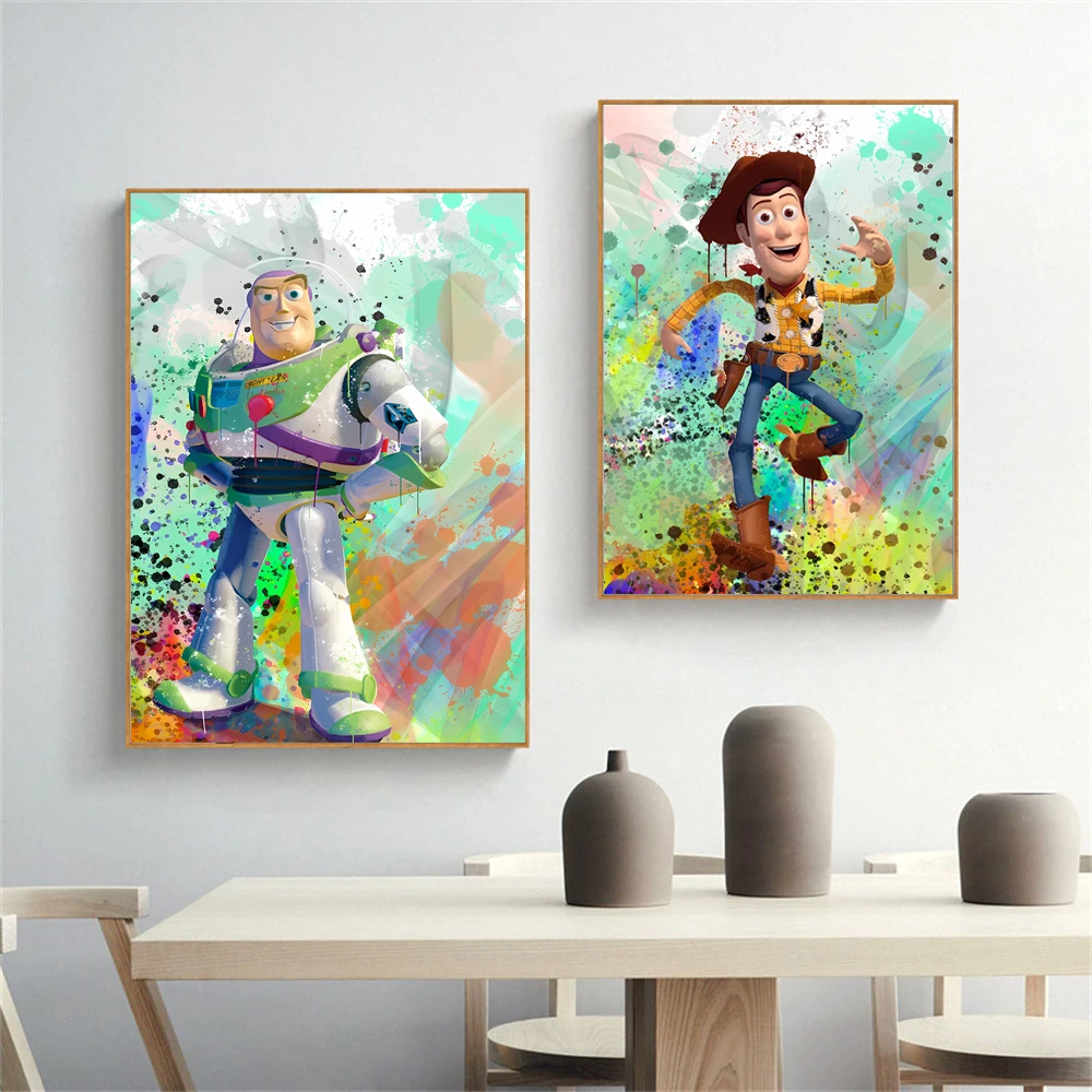 

MINISO Disney Watercolour Toy Story Canvas Painting Toy Story Movie Posters and Prints Wall Pictures for Nursery Play Room Decor