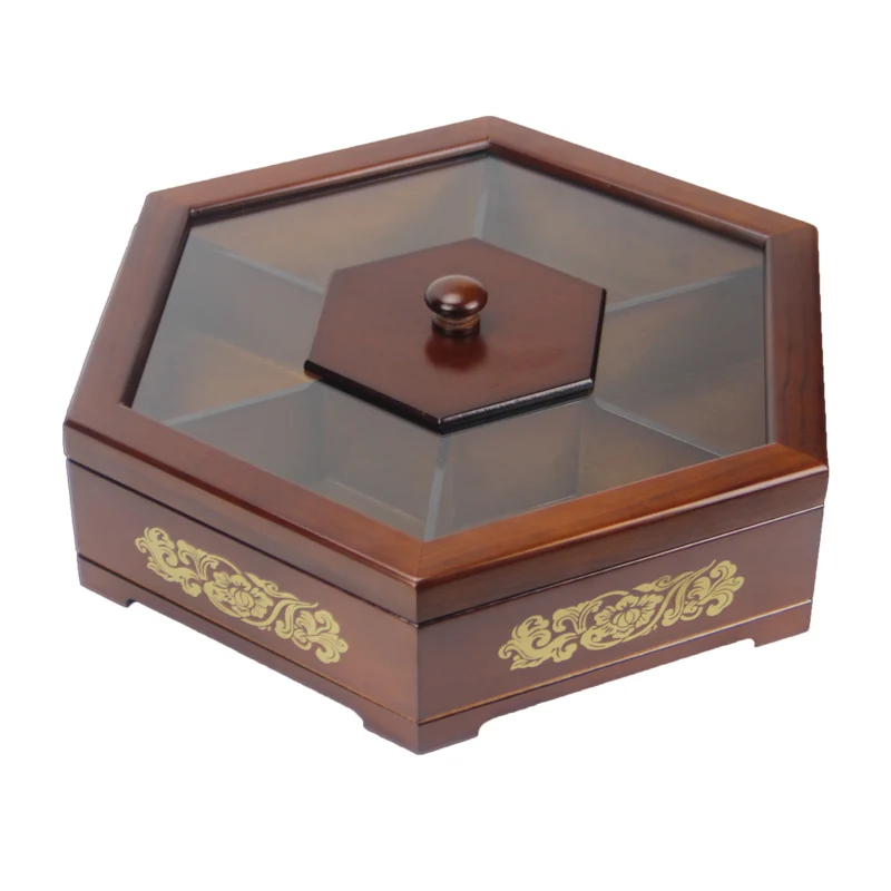 

Solid wood grid double-layer dim sum box with lid Creative melon seed snack nut box