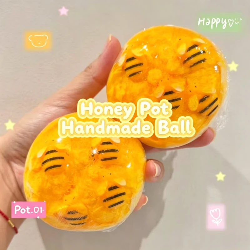 Crunchy Honey Jar Ball Squishy Stress Ball Fidget Toy Crunchy Squeeze Ball Round Blocks Filled ASMR Anti Stress Toys for Adults