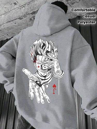 Imagen 2 del producto Sudadera con capucha de anime Hisoka Hunter x Hunter negra para hombre con estampado de tarjetas Joker en la espalda, jersey de calle gótica