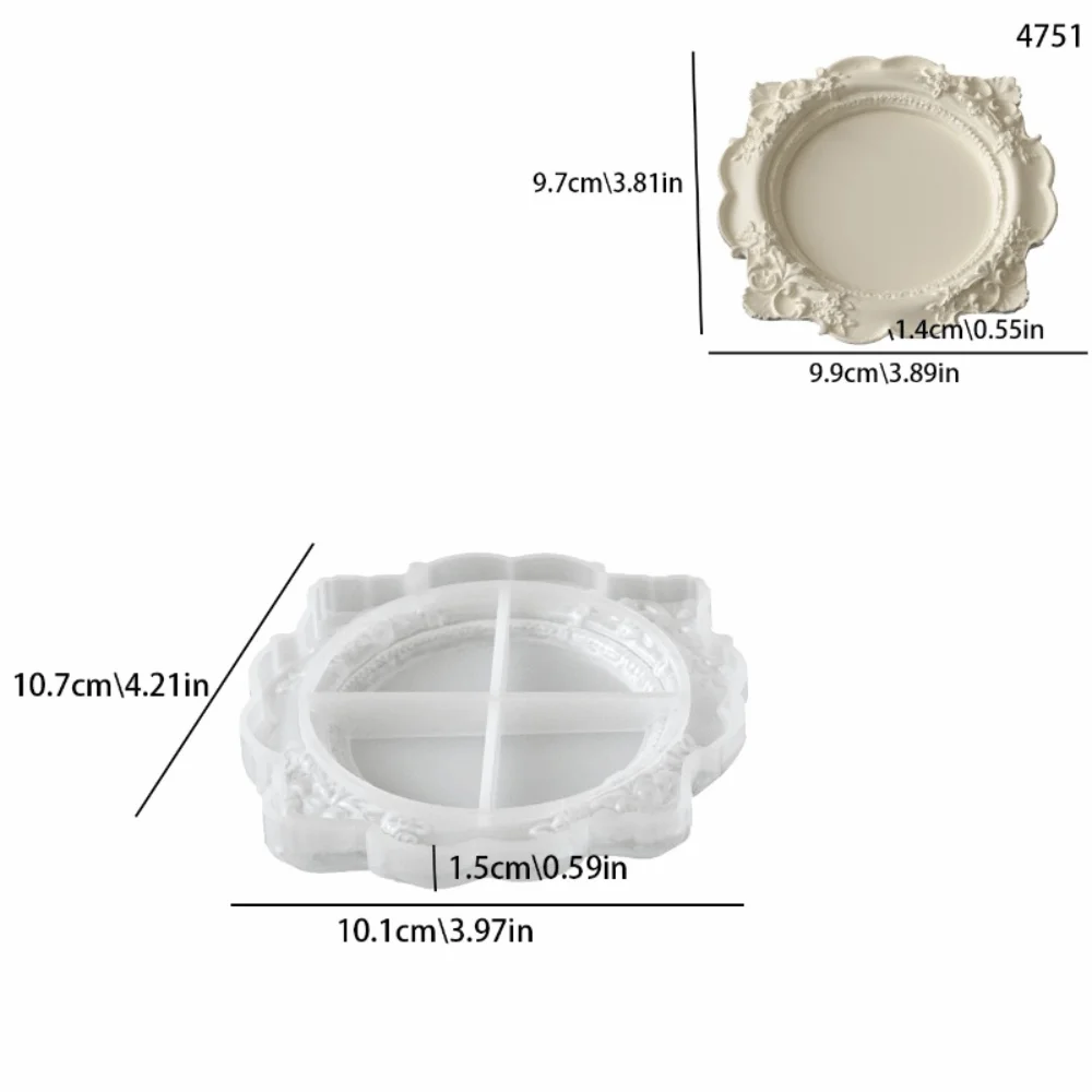 Rose Embossed Jewelry Storage Tray Embossed Pattern Creative Shape Storage Bowl White Gypsum Silicone Mold Jewelry Organizer