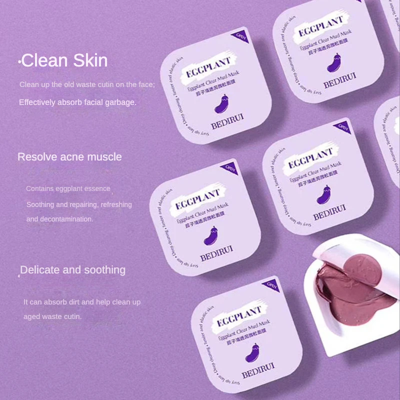 Eggplant Mud Mask Deep Cleansing Facial Dirt Softening Keratin Hydrating Shrinkage Pores Removing Blackheads Wiping Mask