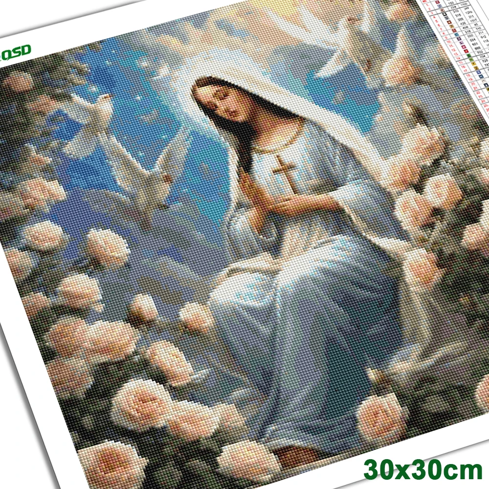 AZQSD 5d Diamond Painting Virgin Mary Religion Icon Portrait Mosaic Cross Stitch Kits Rhinestones Rose Embroidery Flower Gift