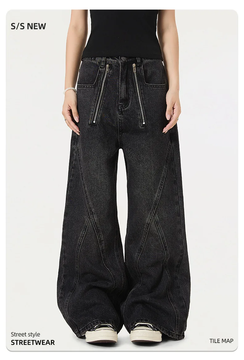 OR FL American Streetwear Brand Retro Wash With Water Wide Leg Pants Jeans Deconstruction Design Sense Mop the Floor Trousers
