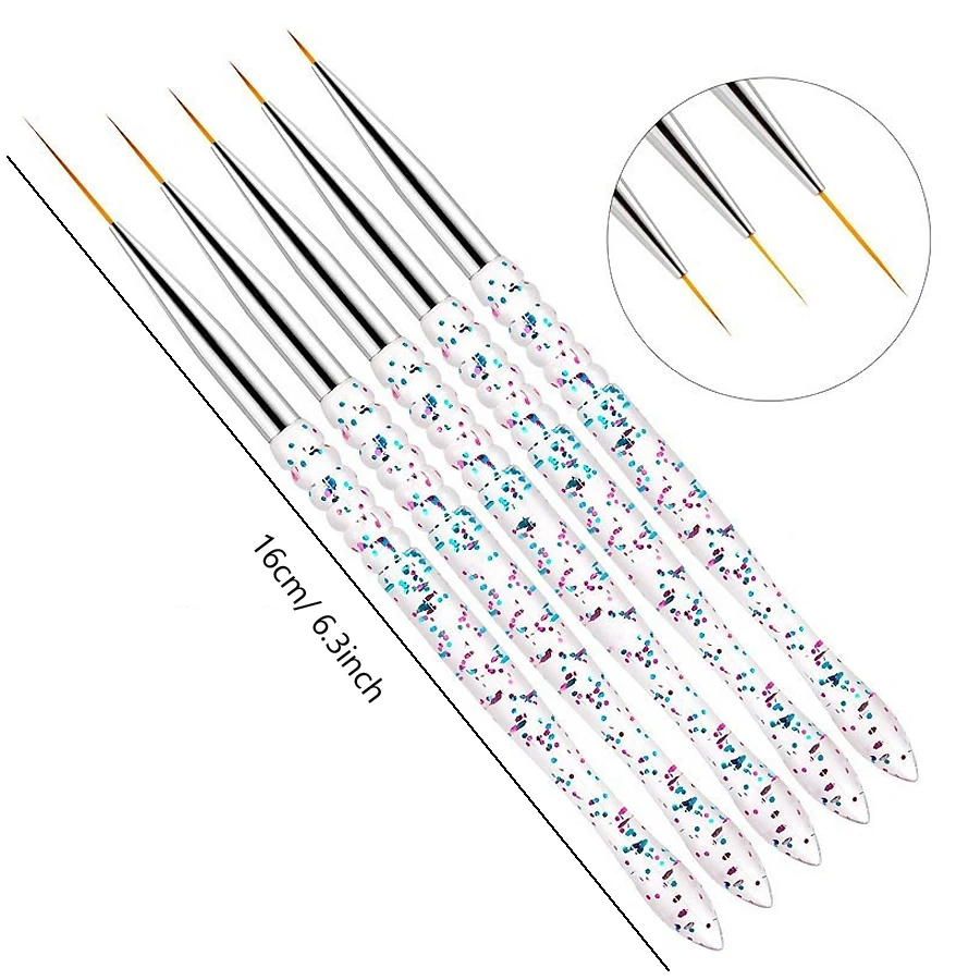 Marmor-Design Nagelkunst-Pinselset 3/5/6/7-teilig Pailletten-Liner-Pen zum Zeichnen, Malen, Streifenmachen, Blumen-DIY Maniküre Nagelspitzen-Kit – Detail 4