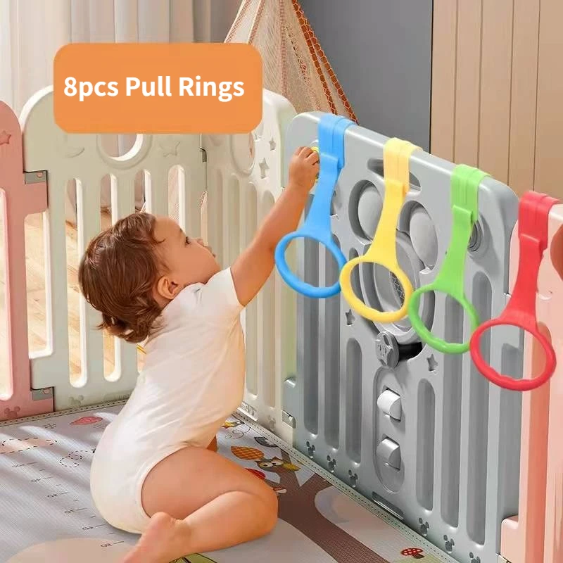 8pcs Pull Rings for Playpen Baby Crib Bed Guardrail Pendants Infant General Use Hooks Toddler Learn To Stand Nursery Rings Hand