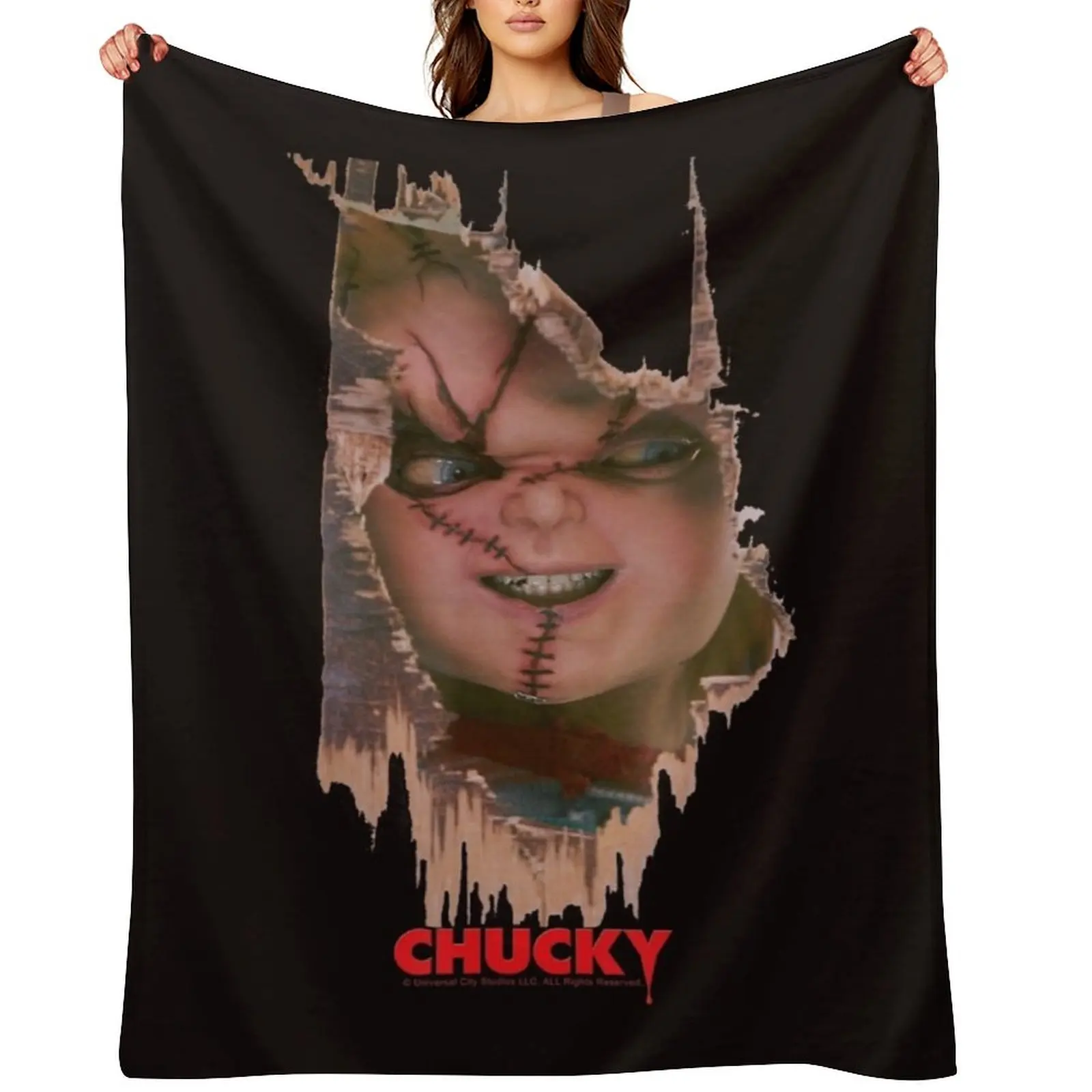 Child's Play Broken Door Here's Chucky Poster Throw Blanket Loose for winter Flannels Luxury Thicken Stuffeds Shaggy Blankets