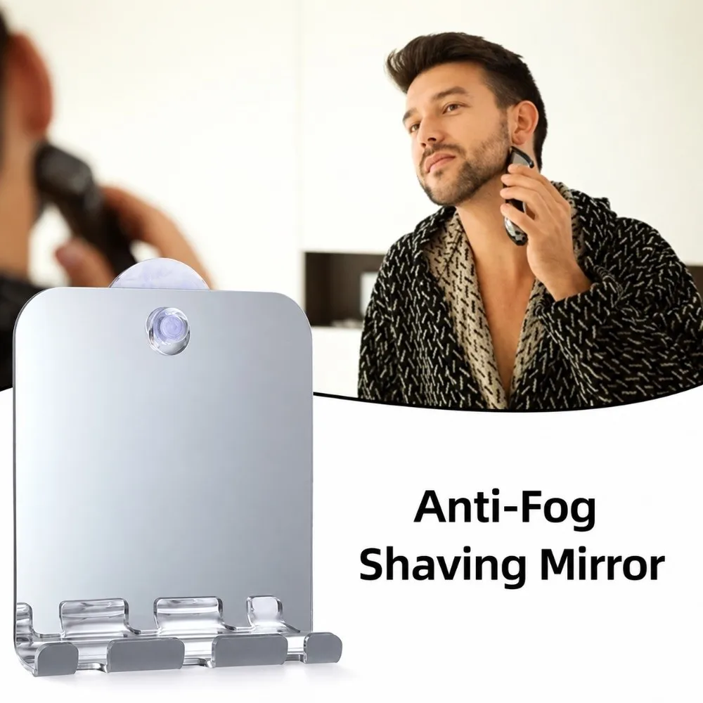 New Acrylic Anti-Fog Shaving Mirror Shatterproof Portable Shower Mirror with Wall Suction Fogless Makeup Mirror Bathroom Tools