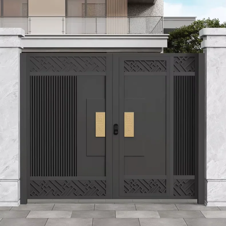 &*Powder Coated Black Color Main Gate Customized Aluminum Sliding Gate for Home Garden Yard Villa Aluminum Swing Gate