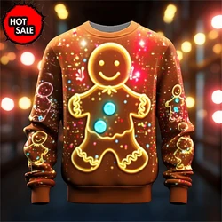 Gingerbread Man 3D Printing Sweatshirts Men Happy Christmas Graphic Round Collar Pullover Hoodies Funny Ugly Christmas Sweater