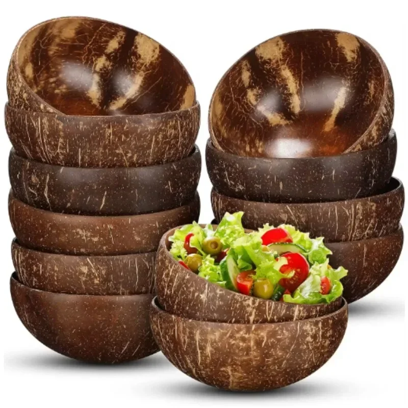 Coconut Bowls for Serving Dishes Wooden Salad Wood Bowl Serving Utensils Natural Coconut Shell Bowls Breakfast Party Supply