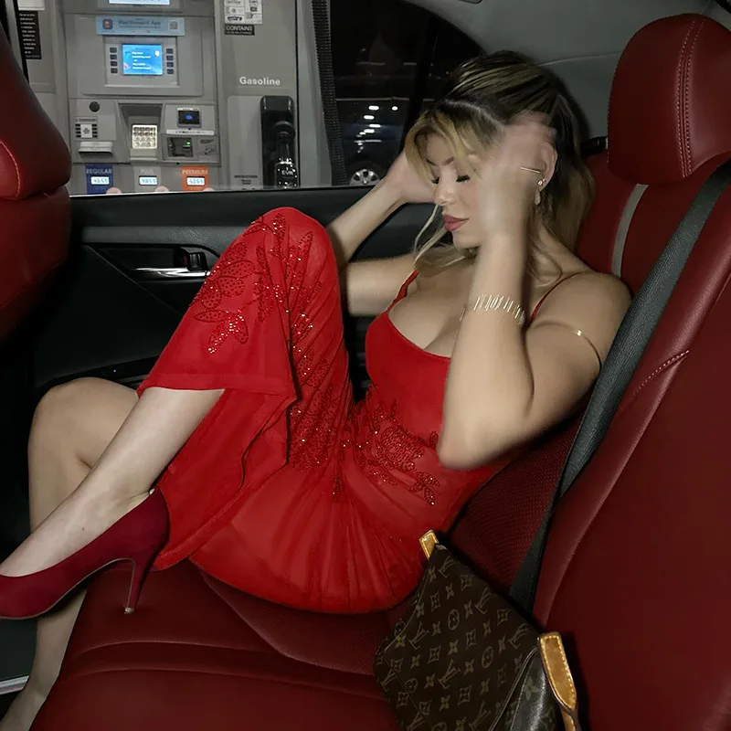 

New Sexy Long Dress With A Socialite Style And Elegant Temperament, Slim Fit And Rhinestone Suspender Dress