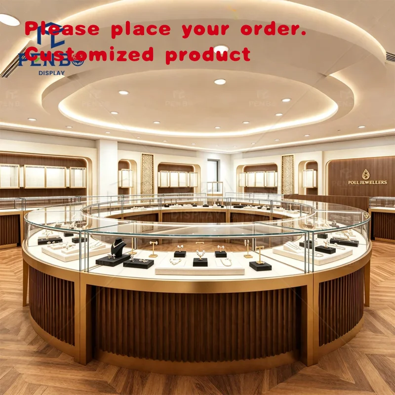 custom.Bespoke Jewelry Store Display Furniture Curved Wood Fluted Jewellery Showcase Full Shop Interior Design Fixture
