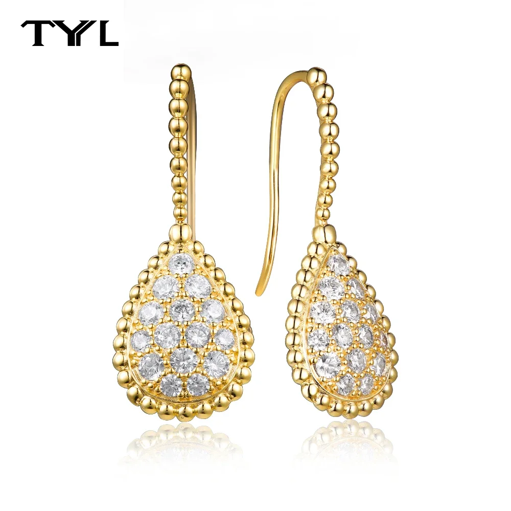 

TYYL New Luxury Women 5A Zircon Water Drop Earrings Vintage Large Pear Full Diamond Dangle Earring Gold Plated Jewelry For Girls