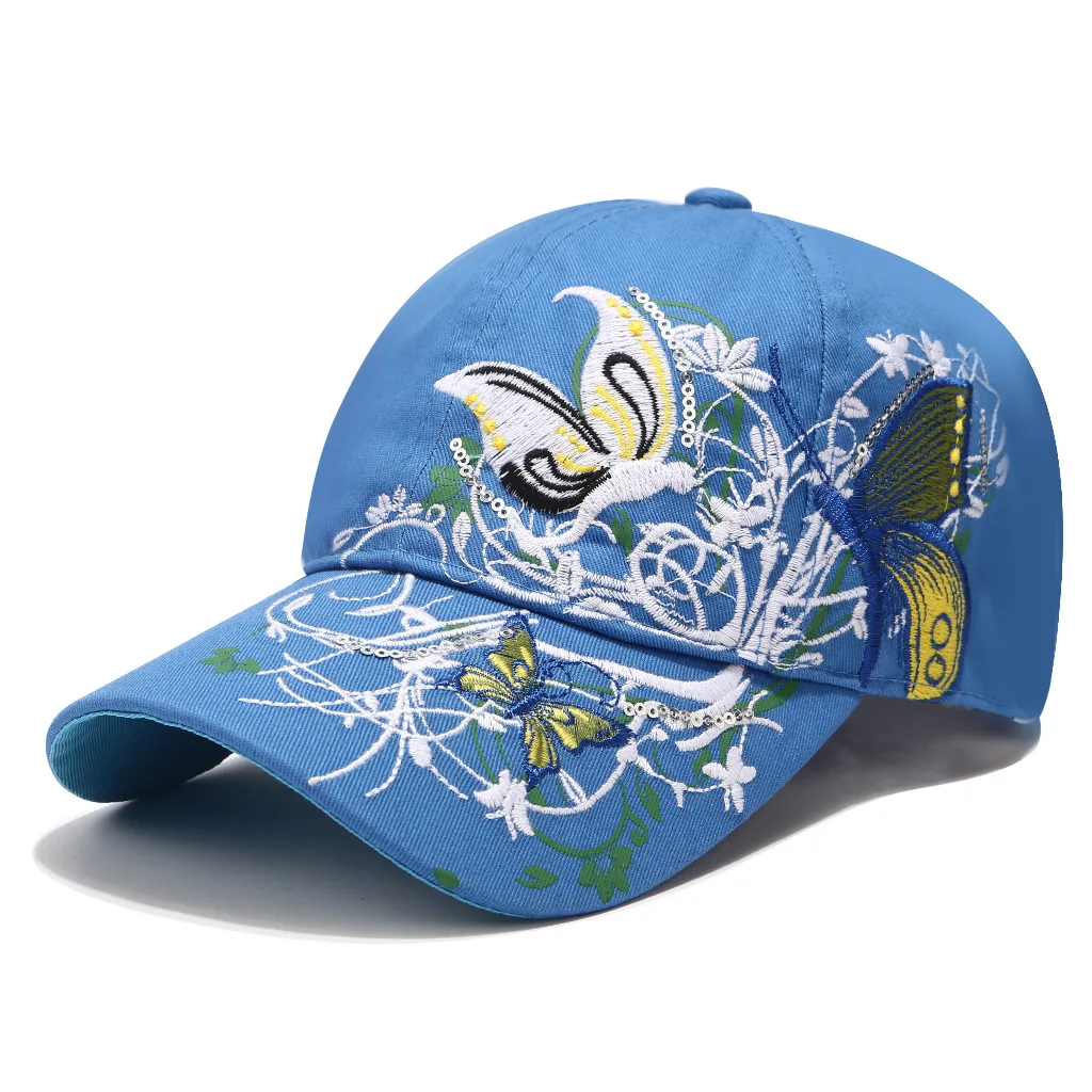 Spring Autumn Women Butterflies Flower Embroidery Caps Girl Sun Hats Casual Snapback Caps Baseball Cap