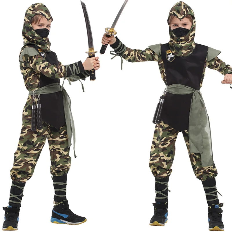 new year purim costume for boys Children Fancy Halloween Costume for Kids Ninja Cosplay Superhero samurai warr Set swordsman