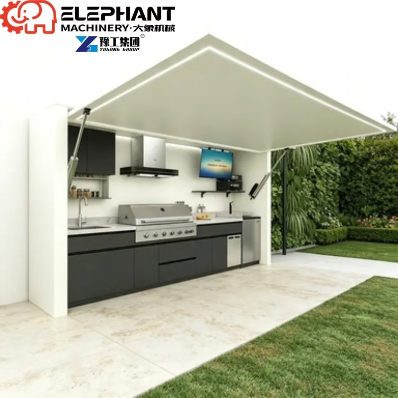 Outdoor Modular Kitchen Cabinet Complete Foldable Stainless Steel Furniture Chrome Plated With Flame Safety And Remote Control