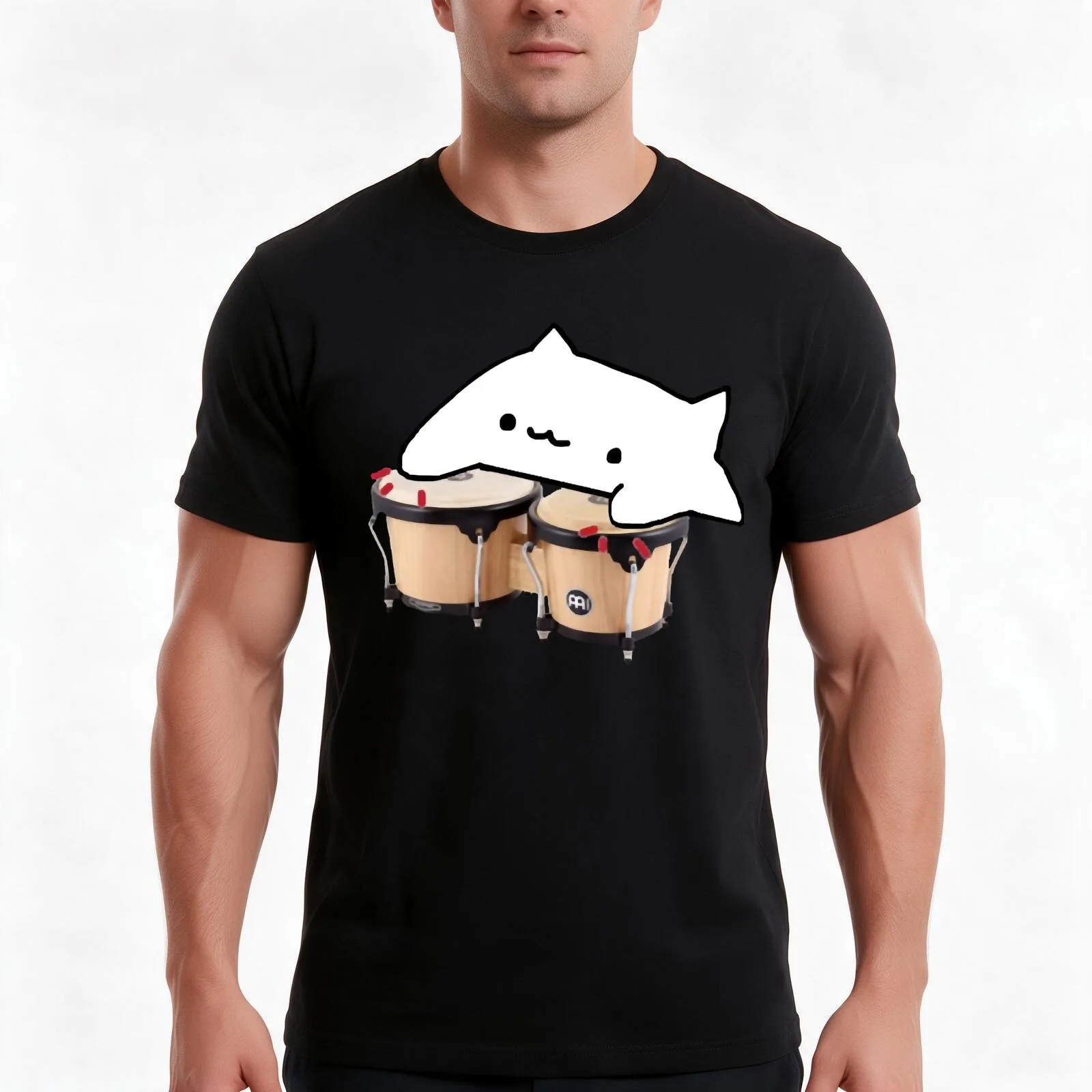 Bongo Cat T-Shirt, Summer Casual Cotton Tee, Oversized Streetwear Tops, Vintage Graphic Print, Loose Fit Short Sleeve