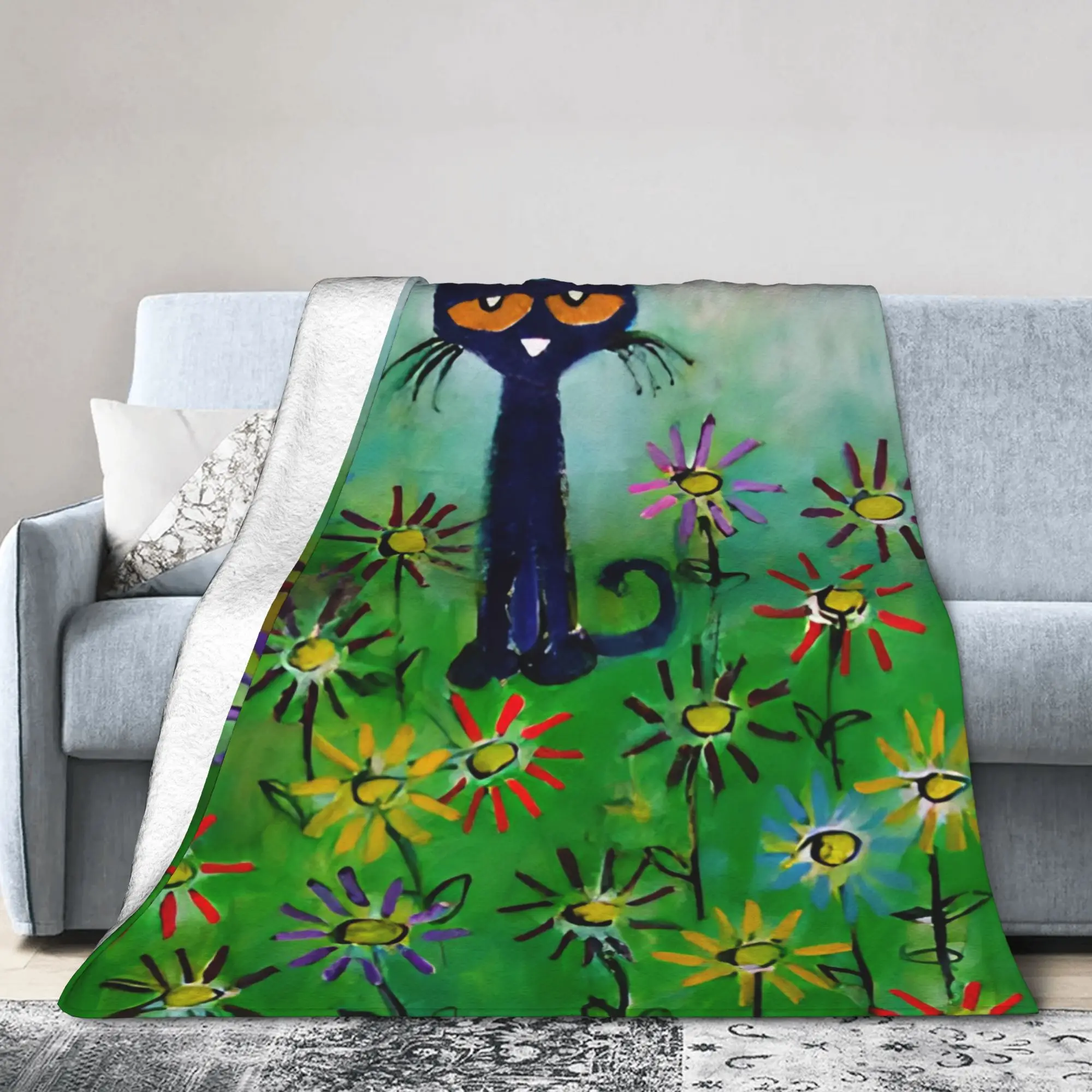 Cartoon    Pete the Cat  Blankets  Flannel Vintage Warm Throw Blankets for Home Restaurant Textile Decor