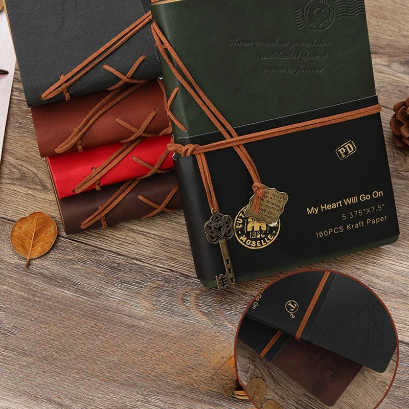 

Nostalgic Retro Handheld Book Blank Kraft Paper Inner Page French Fold Handmade Hardbound Leather Binding Handheld Book