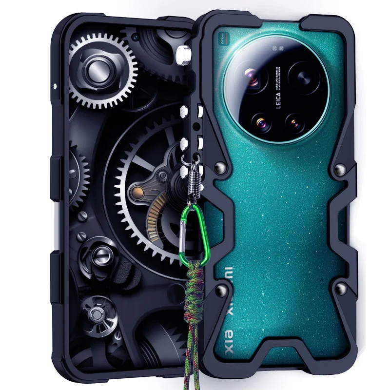 

Luxury Armor Metal Aluminum Phone Bumper For Xiaomi MI 17 15 15T 14 14T 13 12 11 Pro Cover Mechanical Purely Handmade Skull Case