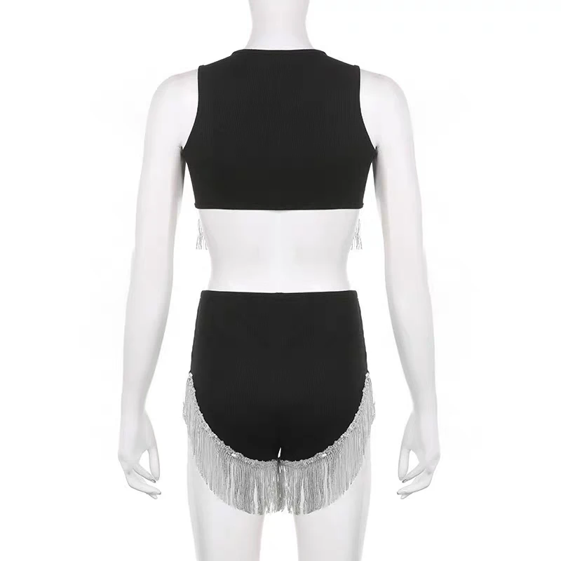 2025 New Pole Dance Costume Shiny Fringe Nightclub Dj Ds Gogo Dance Performance Outfit Tops Shorts Kpop Jazz Dance Clothing yk