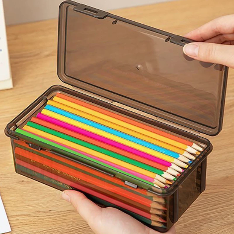 1pc Plastic Transparent Pencil Case Large Capacity Pencil Boxes Portable Stackable Storage Organizer Box Student Office Supplies