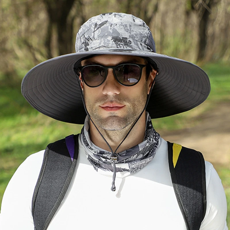 Chapeau de soleil à grand bord pour homme, casquette de plage respirante, protection du visage et du cou, impression CamSolomon, plein air,