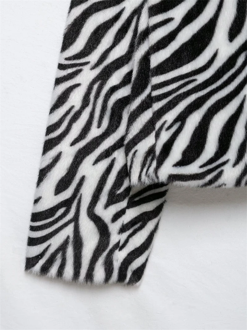 Guobioziy 2026 Winter Short Jacket Street Punk Style Turn-Down Collar with Buttons Zebra Print Loose Casual Party Fashion