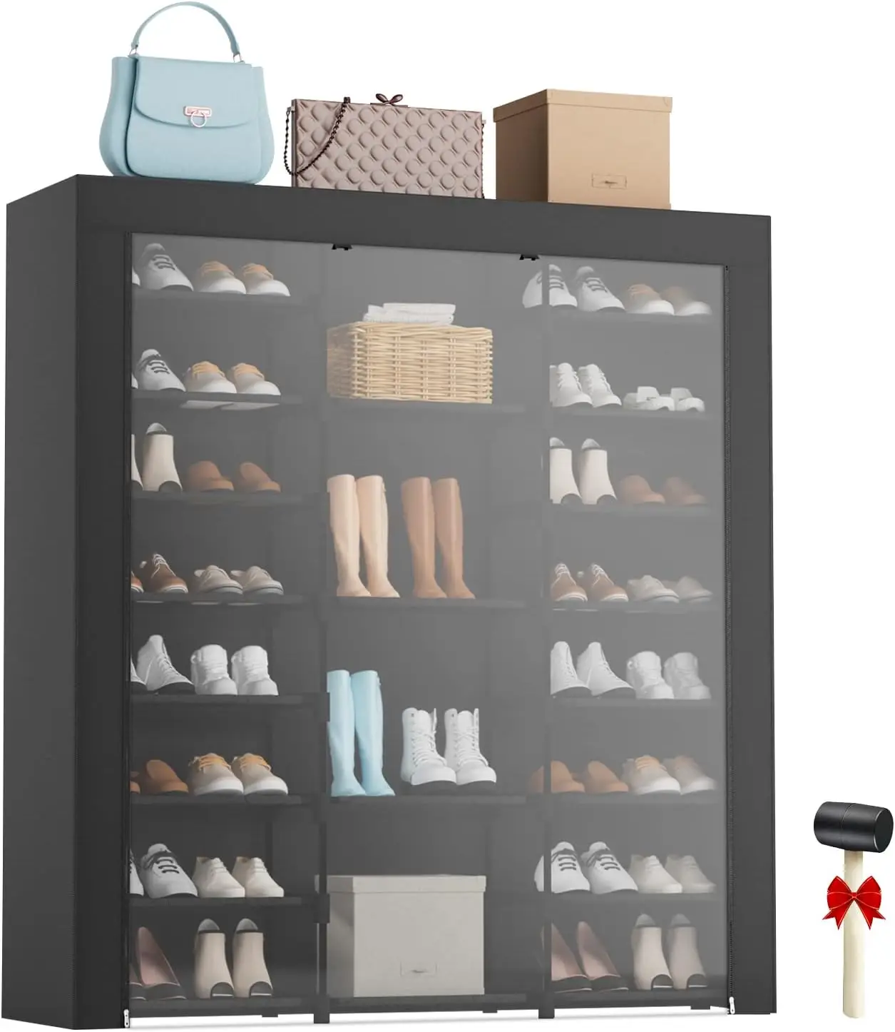 9-Tier Large Tall Shoe Rack with Covers 40-46 Pairs, Sneaker Rack Organizer Shoes Cabinet Closed Shelves Shoe Stand Holder for G