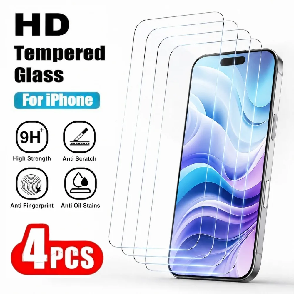 

4Pcs HD Full Cover Tempered Glass Film for iPhone 17/16/15/14/Pro Max/17e/16e/Air/13/12/11/Pro/15/14/16/Plus/Screen Protector