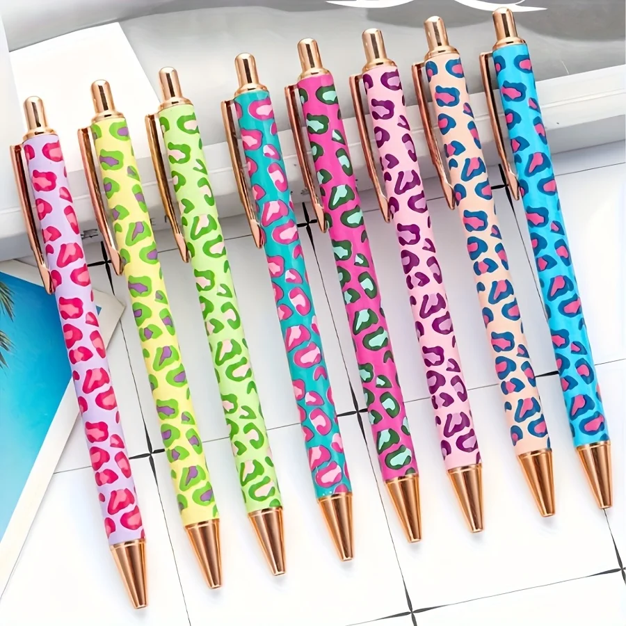 3-piece Leopard Print Ballpoint Pen - Adult Mixed Color Fine Pointed Metal Pen with Twist Closure and Oval Body, for Gifts