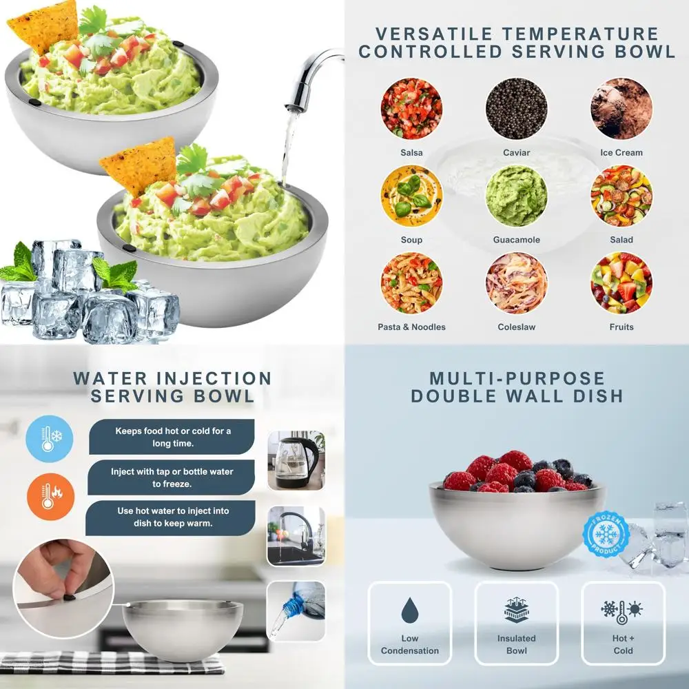 

Большая изолированная сервировочная миска из нержавеющей стали на 70 унций для вечеринок — сохраняет сальсу, супина и более свежестью и холодным образом